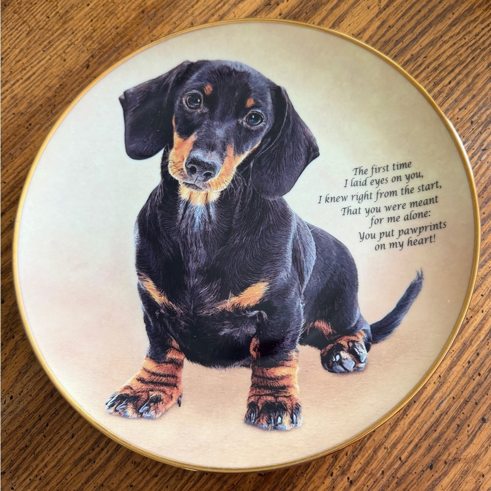 Vintage Dachshund Collectible SET: Danbury Mint Plate & Figural Candle Holder